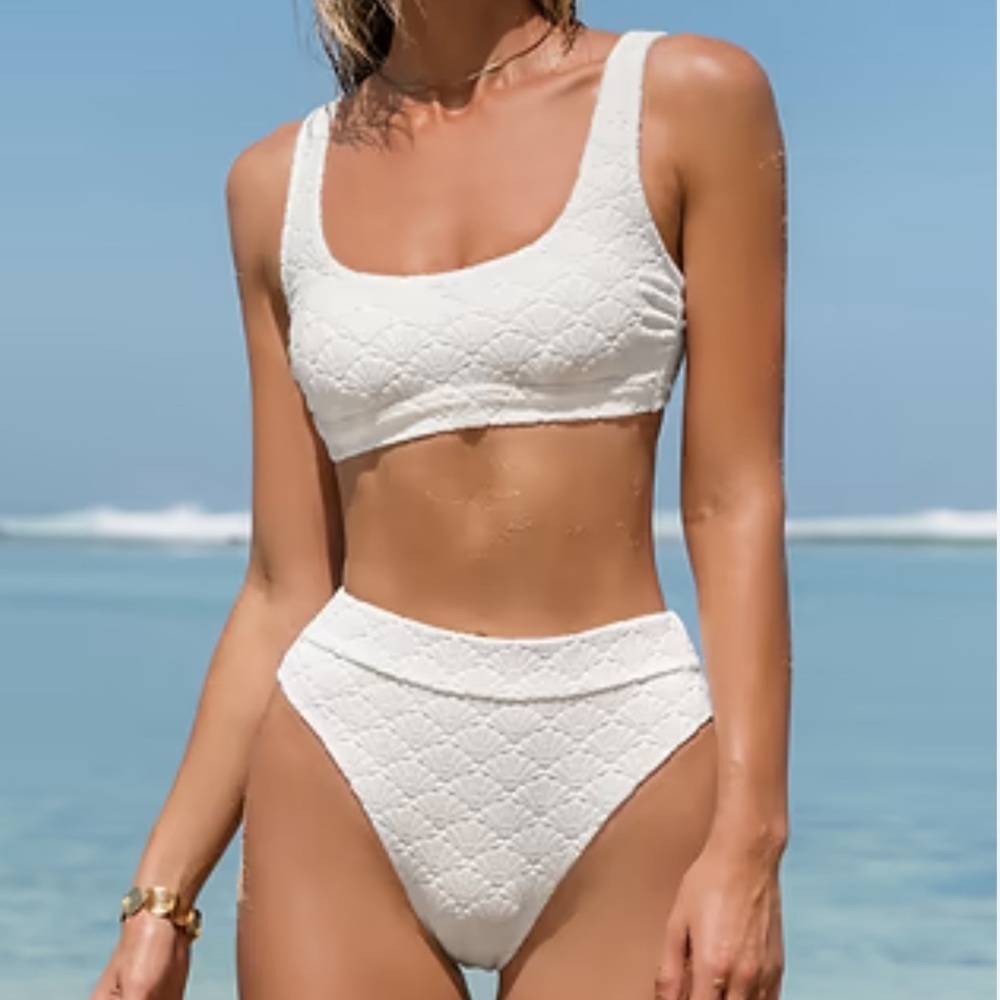 Cupshe White Square neck Bikini top & High Rise  Bottom Set
